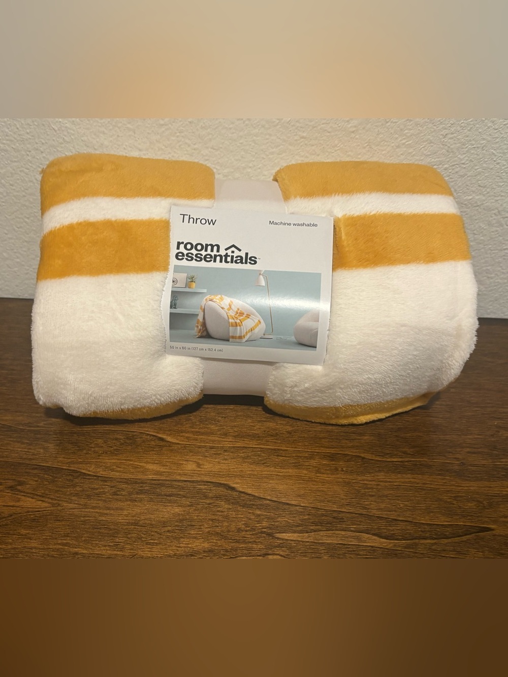 Room Essentials Yellow & White Striped Plush Throw Blanket